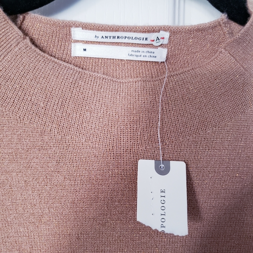 Anthropologie Ruffled Sleeve Sweater Knit Tunic Dress Honey/Camel Sz M $130 - Picture 8 of 11